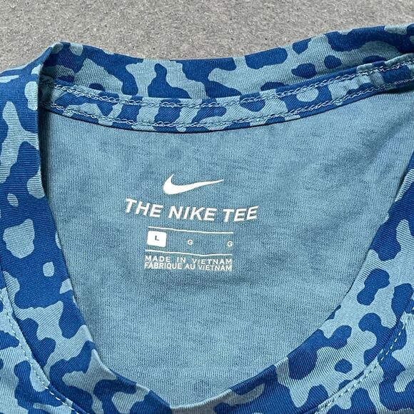 Nike Shirt Mens Large Cerulean Blue Contrast Just Do It Plaque Orange Geometric - Picture 3 of 10